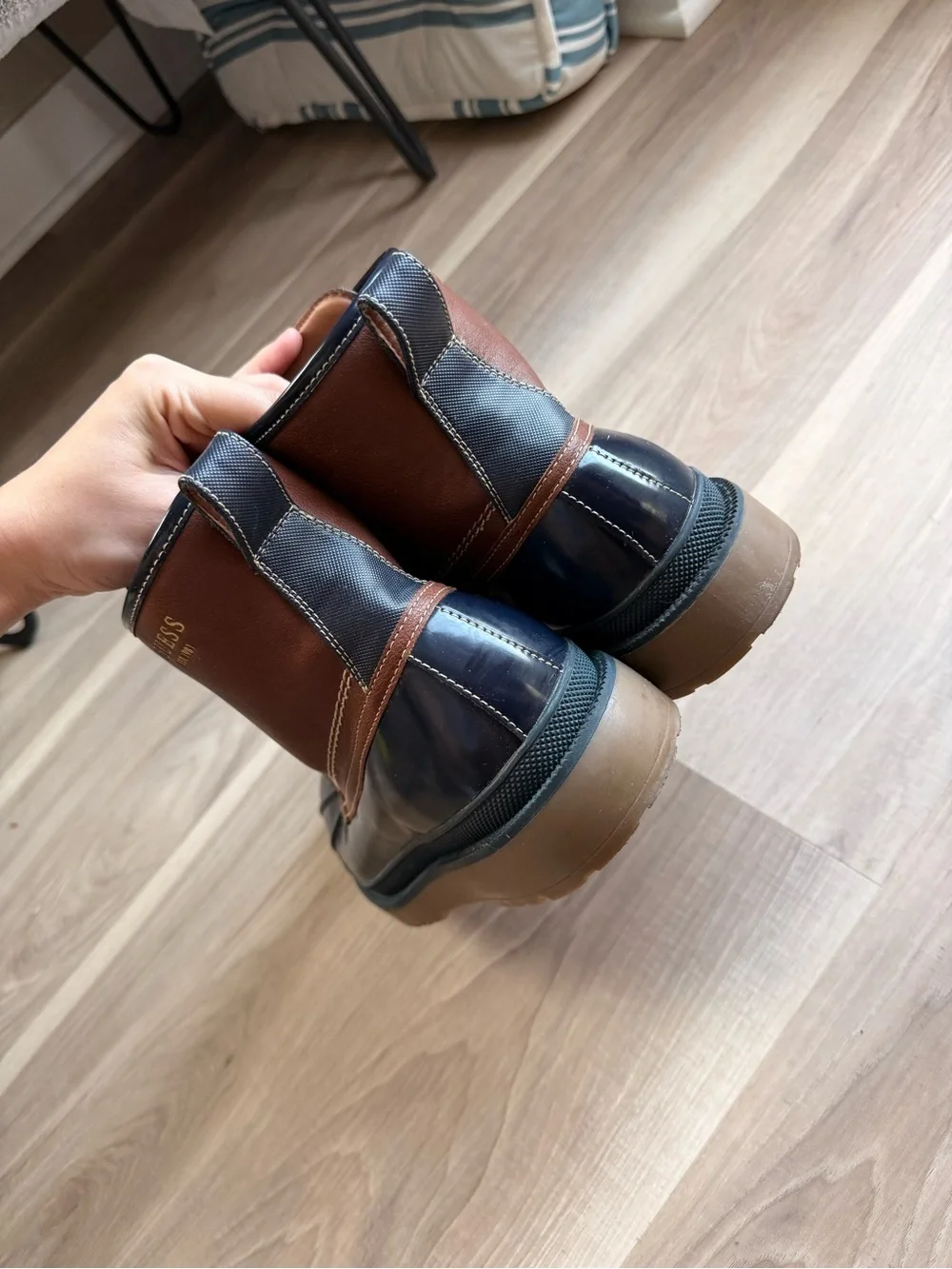 Guess Men's Brown and Navy Lace-Up Duck Boots